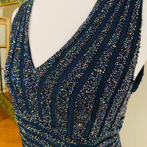 Vintage JKARA New York Size 10 Beaded Formal Evening Maxi Dress Navy Blue - Picture 3 of 10